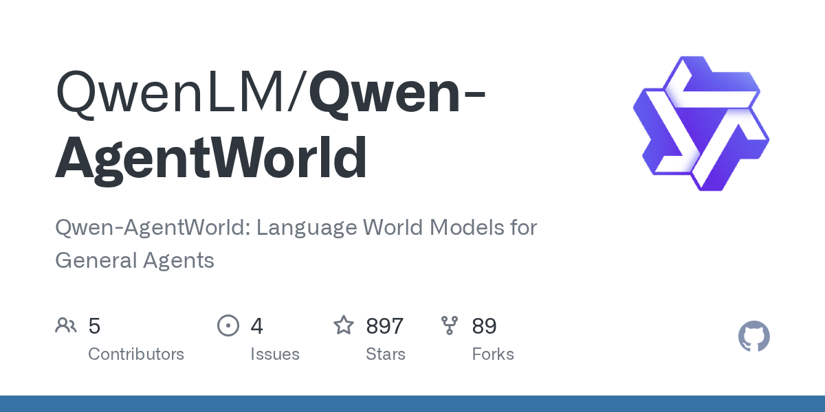 Qwen-AgentWorld GitHub project preview for language world models and general agents.