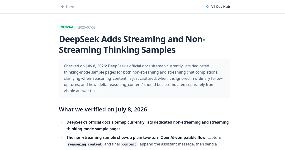 Source-page image for DeepSeek Adds Streaming and Non-Streaming Thinking Samples
