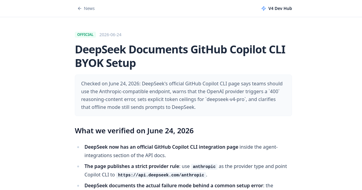 Source-page image for DeepSeek Documents GitHub Copilot CLI BYOK Setup